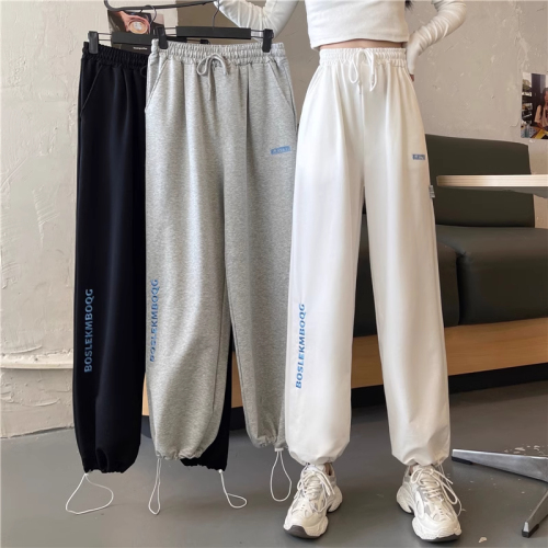 Actual shot of autumn new loose drawstring wide-legged casual pants for women trendy sweatpants