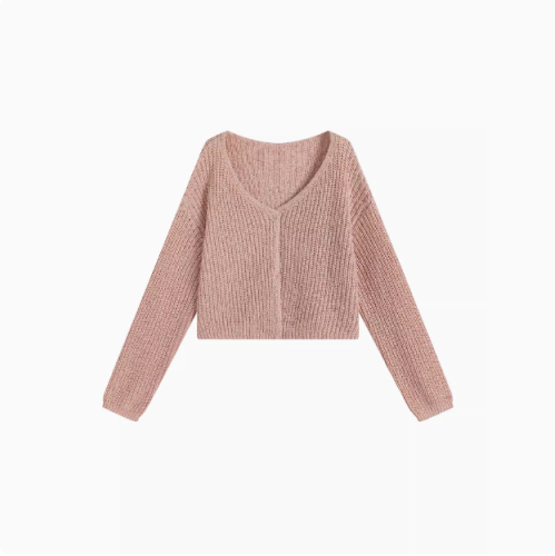 Berry Likes You Erhuan bulky customized V-neck pink lazy knitted cardigan for women loose versatile short coat