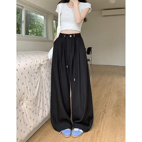 New Ice Silk Cool Drawstring Loose Casual Pants Women's Wide Leg Pants