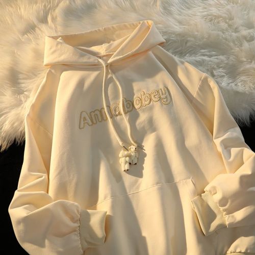 Original workmanship sweatshirt for women autumn hooded thin coat design niche Korean version loose lazy style top clothes