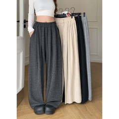 Real shot!  2024 Autumn Lazy Style Wide Leg Pants Elastic Waist Casual Loose Straight Floor-Mopping Pants for Women