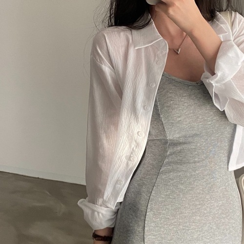 High-quality version of high-end design strappy shirt for women, thin long-sleeved shirt, OL style commuting, versatile, slimming and pure desire