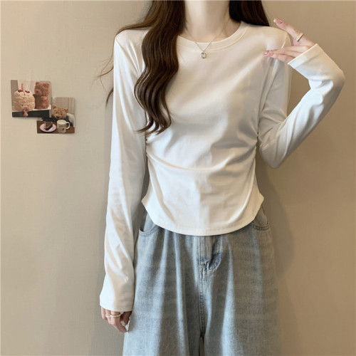 Women's Autumn New Round Neck Long Sleeve T-shirt with 260g Modal Back Tape, 1x1 Knit