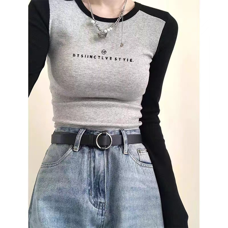 High-end and super good-looking hot girl tight t-shirt women's long-sleeved early autumn thin American textured bottoming shirt raglan top