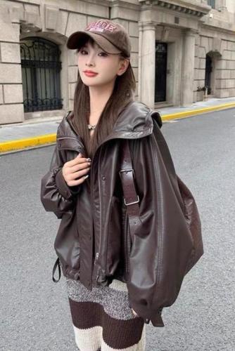 High-end casual protein leather thickened Korean style design short hooded down jacket with cotton inside