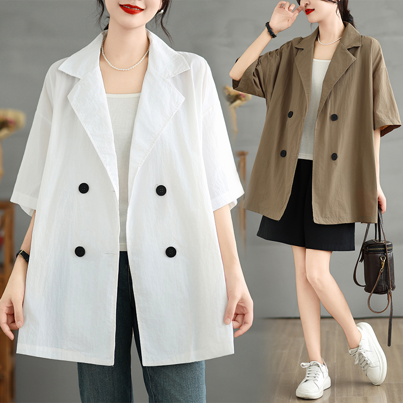 Summer new fat mm Korean style short-sleeved sun protection suit jacket thin design loose lazy top