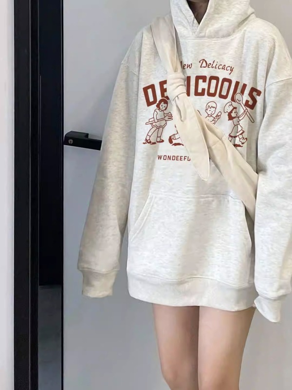 Chinese cotton composite milk silk 310g hooded sweatshirt for women