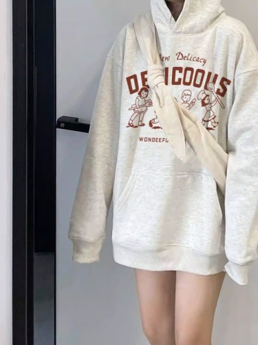 Chinese cotton composite milk silk 310g hooded sweatshirt for women