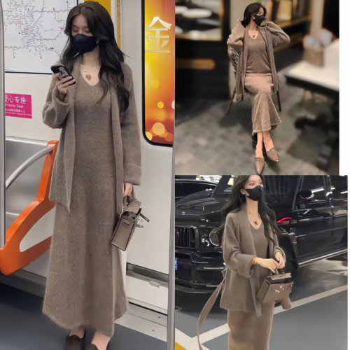 New early autumn small knitted inner dress women's autumn and winter high-end outfit suit long skirt