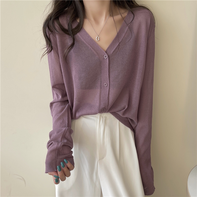 Sweet sun protection shirt spring and summer long-sleeved cardigan thin knitted sweater outer wear for women