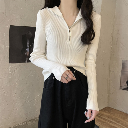 3 Long-sleeved polo shirt knitted cardigan for women spring and autumn  new style lapel short top