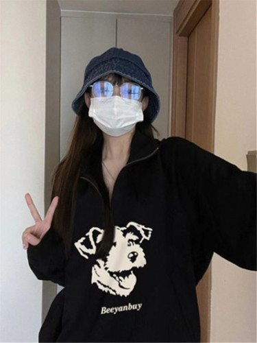 30 cotton 65 polyester 5 spandex retro college style polo collar large size thin sweatshirt for women ins trend