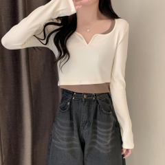 Ammonia German velvet fake two-piece brushed long-sleeved bottoming shirt women's T-shirt autumn and winter clothing