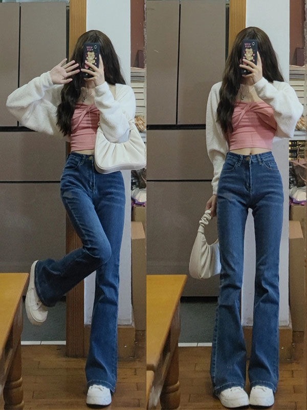 High-waisted slimming horse-shoe jeans for women, high-waisted spring and autumn versatile new wide-leg pants, slightly flared pants