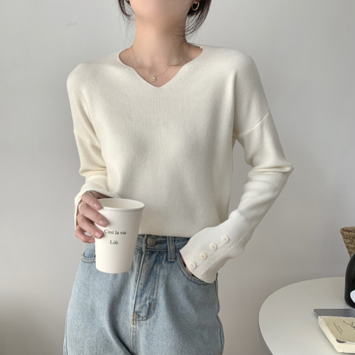 Autumn and winter Korean style loose v-neck pullover sweater long-sleeved knitted women's bottoming shirt