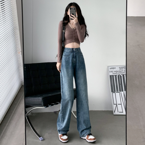 Spring and Autumn New Style Wide Leg Jeans Women's High Waist Fashion Straight Leg Loose Wide Leg Floor-Mopping Pants