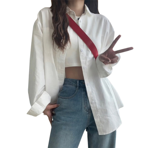 Long-sleeved white shirt for women in spring and autumn, loose commuting layering, inner wear, niche ins trendy high-end jacket top