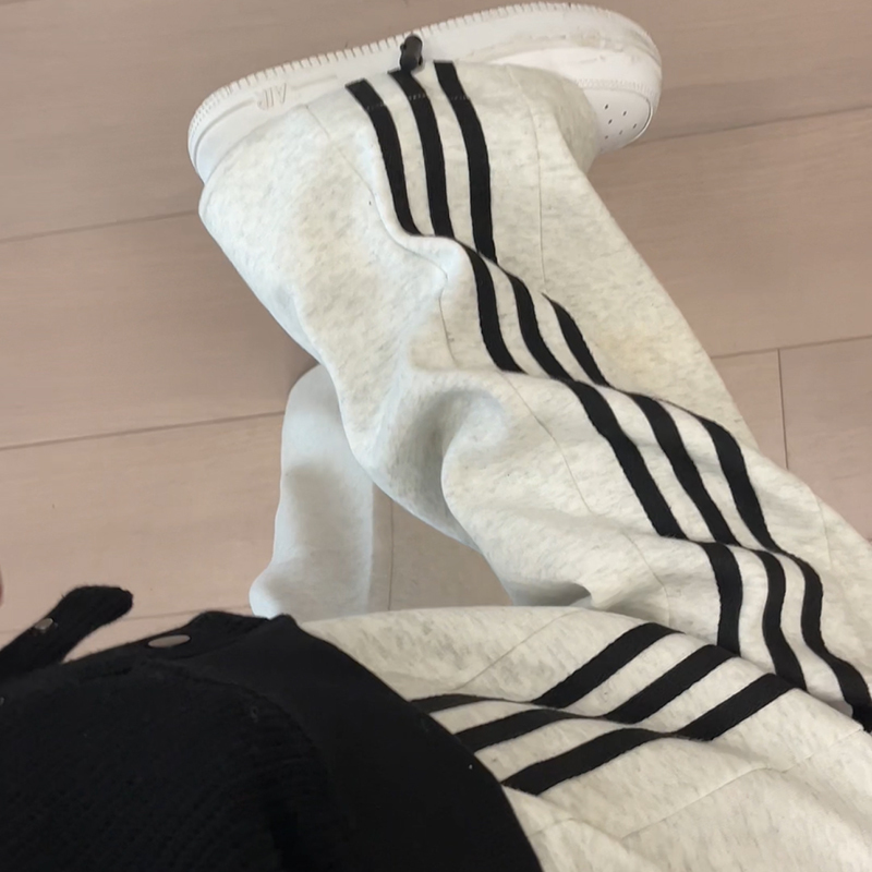 White and gray striped sweatpants for women spring and autumn 2024 new wide-leg straight pants casual loose slimming versatile sports pants