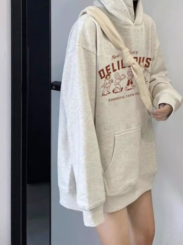 Chinese cotton composite milk silk 310g hooded sweatshirt for women