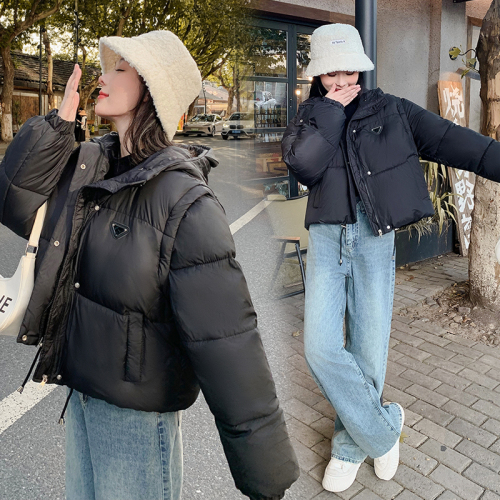 2024 real shot winter new Korean style short cotton jacket for women removable Internet celebrity fashion puff vest jacket