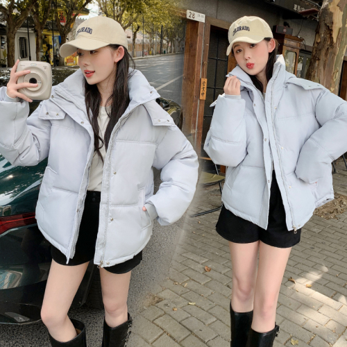 Actual shot of 2024 winter new short Korean style thickened loose slim hooded bread coat cotton coat for women