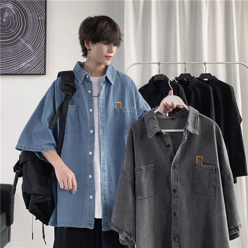 Denim shirt men's short-sleeved summer thin coat jacket design niche high-end sense