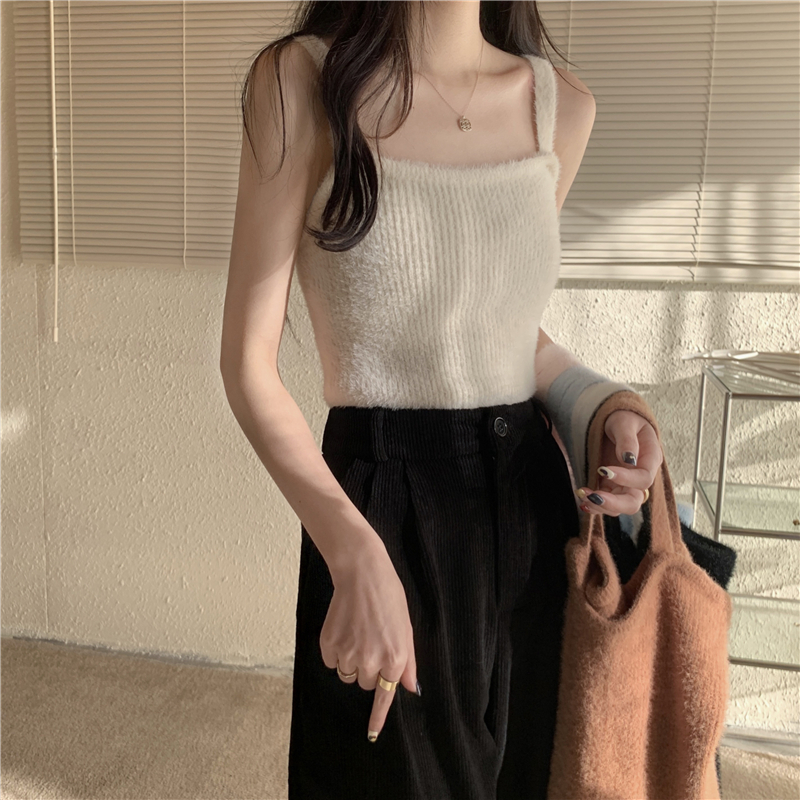 實拍 真 秋冬新款防貂絨吊帶背心女