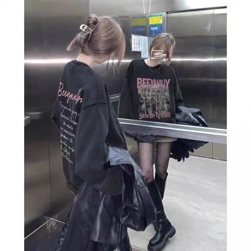High-end quality fully combed Chinese cotton American style lazy chic retro sweatshirt women's spring and autumn new style