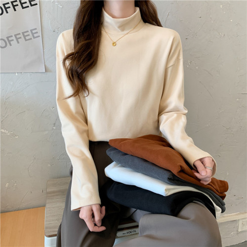 DeRong solid color high collar high elastic bottoming shirt autumn and winter versatile top
