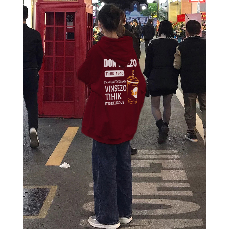 Shimaohua cotton composite silver fox velvet 380g plus velvet thickened front and back printed hooded sweatshirt for women