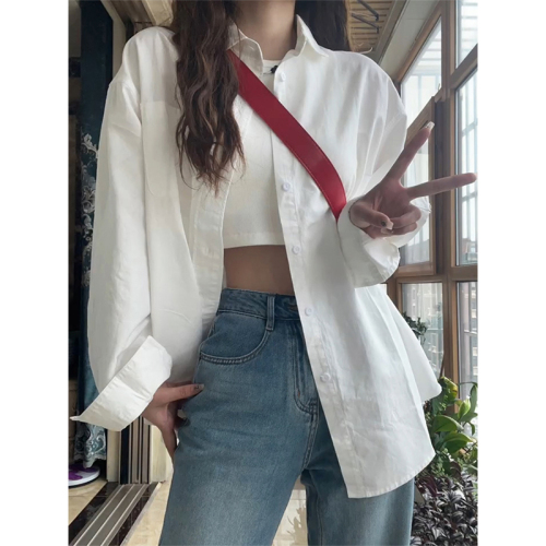 Long-sleeved white shirt for women in spring and autumn, loose commuting layering, inner wear, niche ins trendy high-end jacket top