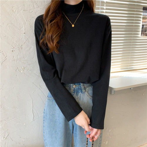 DeRong solid color high collar high elastic bottoming shirt autumn and winter versatile top