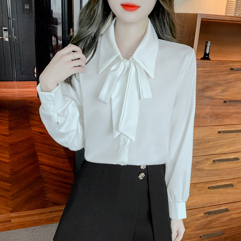 French bow shirt women's design niche new spring and autumn high-end long-sleeved tops