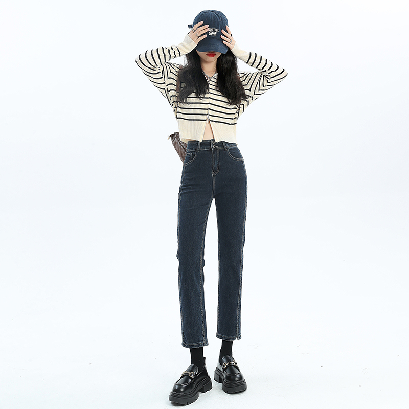 Spring and Autumn new loose fashionable age-reducing jeans small straight cigarette pipe nine-point pants