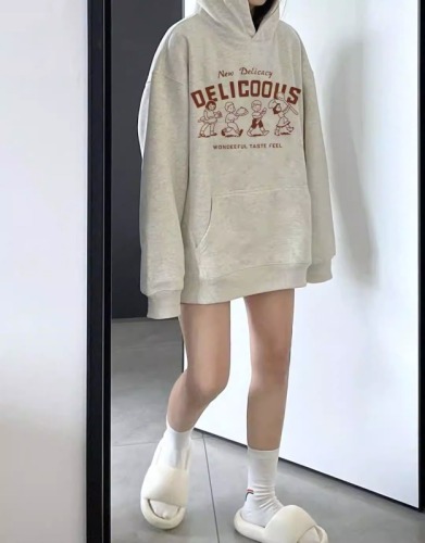 Chinese cotton composite milk silk 310g hooded sweatshirt for women