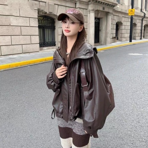 High-end casual protein leather thickened Korean style design short hooded down jacket with cotton inside