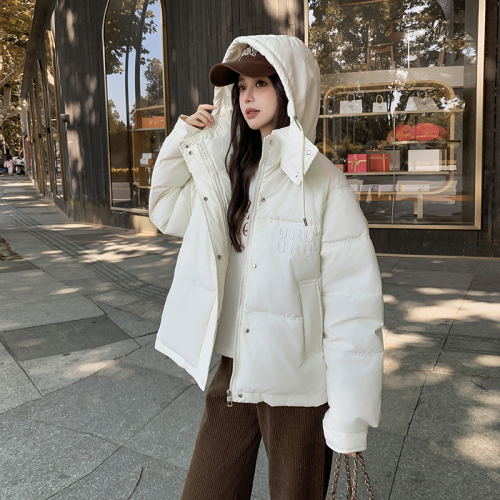 European and American short down jacket for women 2024 winter loose slimming thickened PU leather small man bread coat cotton jacket