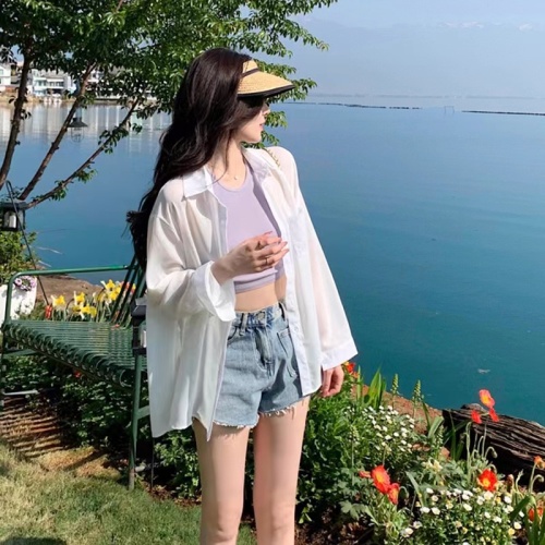 High-quality white sun protection clothing for women summer new chiffon long-sleeved casual shirt loose drape shirt thin cardigan