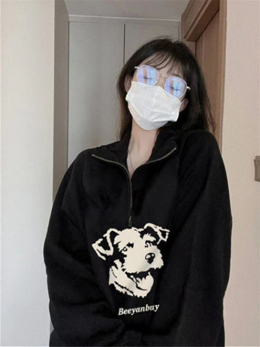 30 cotton 65 polyester 5 spandex retro college style polo collar large size thin sweatshirt for women ins trend