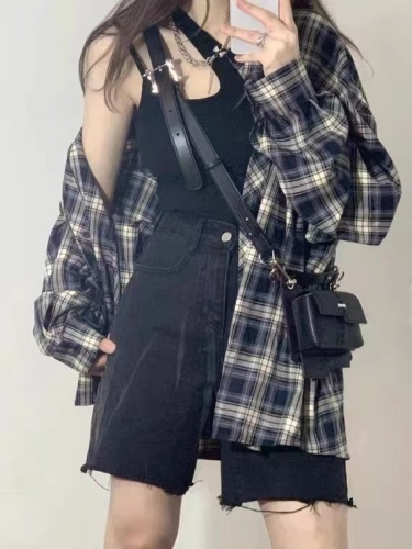 Plaid shirt women's summer 2 new shirt jacket early autumn French long-sleeved thin top design niche