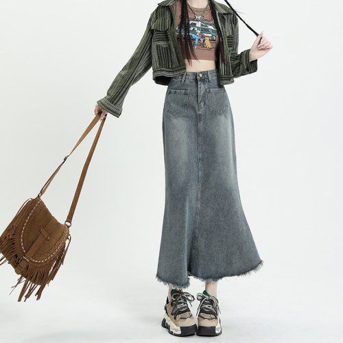 Denim skirt, slim skirt, crotch-covering butt-covering skirt, new autumn clothing for women, high-waisted temperament, versatile fishtail skirt