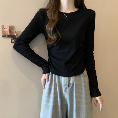 Women's Autumn New Round Neck Long Sleeve T-shirt with 260g Modal Back Tape, 1x1 Knit