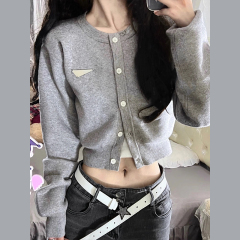 Elegant soft black short-sleeve cardigan for women, petite size, gentle style top, Korean style, 2024 new arrival