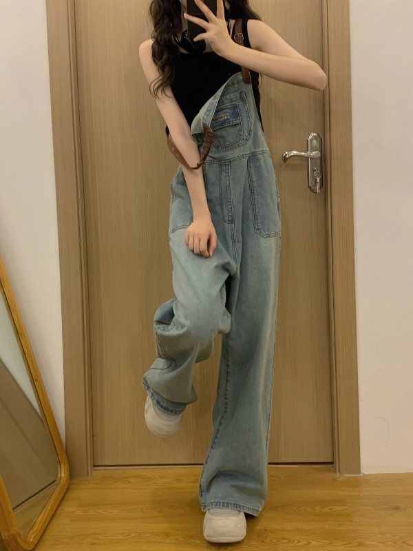 Washed distressed retro overalls overalls overalls jumpsuit casual pants jeans