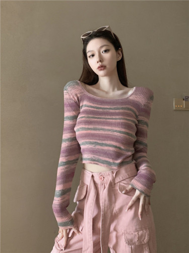 Rainbow Stripe Slim Fit Long Sleeve Top