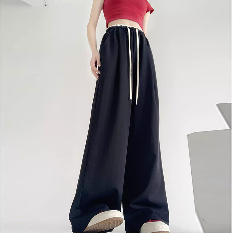 First release of original fabric wide-leg pants for women in summer thin style new high-waisted textured contrasting ice silk straight pants