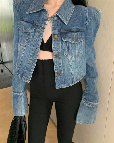 Real shot!  Retro short denim jacket top, stylish and cool jacket for women