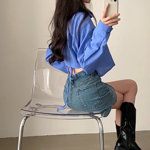 High-quality version of high-end design strappy shirt for women, thin long-sleeved shirt, OL style commuting, versatile, slimming and pure desire