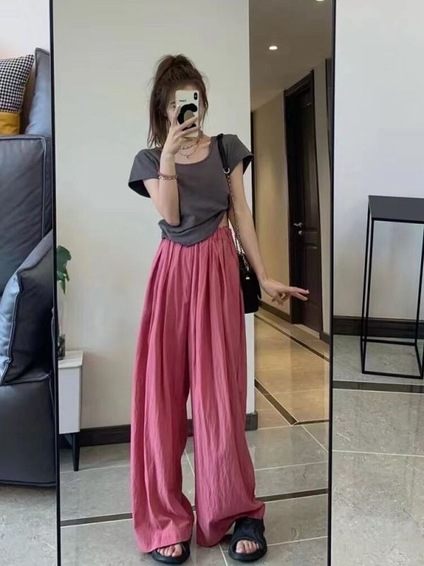 Zhao Lusi's same style wide-leg pants for women, summer high-waisted, thin, drapey, lengthened ice silk sunscreen casual pants, cool and shaking pants