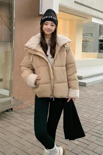 Lamb wool splicing new winter down jacket for women American retro college style design short coat